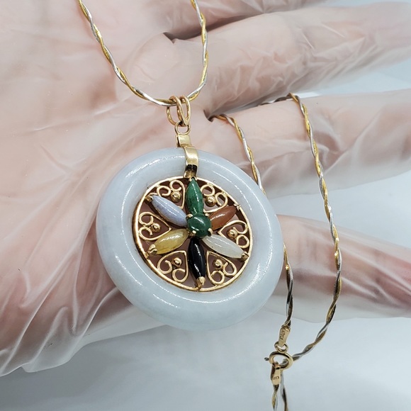 14k solid gold multi-colored Dyed Jadeite Necklace - Picture 9 of 14